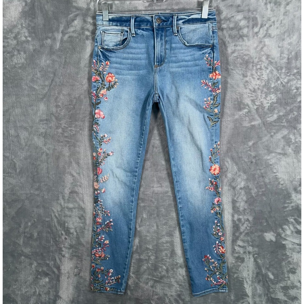 Driftwood Jackie Skinny Jeans Womens 26 Floral Embroidered Blue Stretch Denim